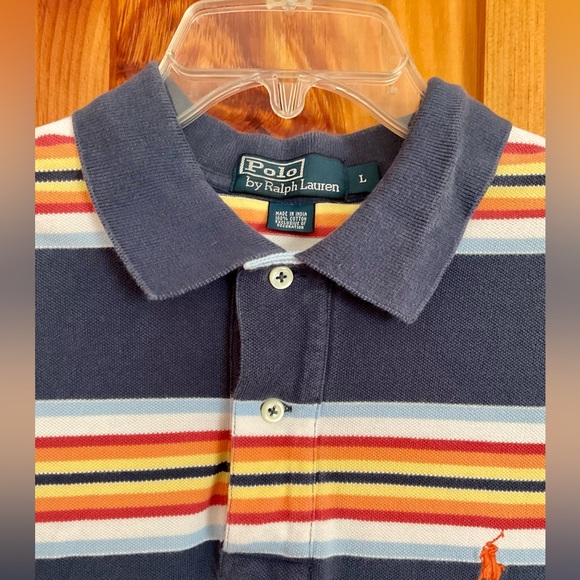 Y2K Polo by Ralph Lauren men’s size large blue with colorful stripes - Picture 4 of 10